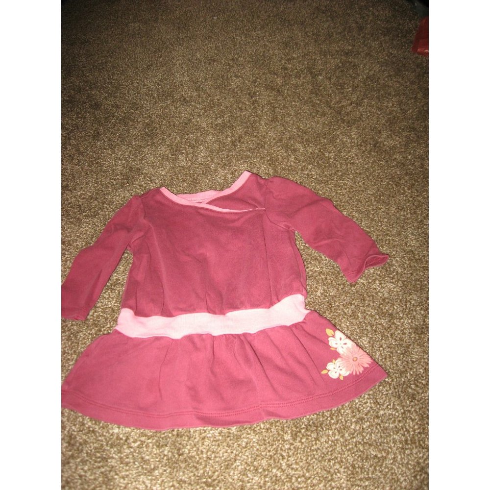 Tea Collection Maroon Cotton Dress Floral Print Long Sleeve Dress 6-12 Months